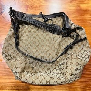 Original Gucci horsebit hobo bag. Tan Gucci canvas. Chocolate brown leather trim